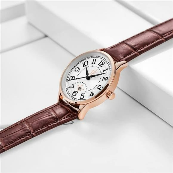 SK Women Watches with Stainless Steel Band and Genuine Leather, Calendar Watch main image 4